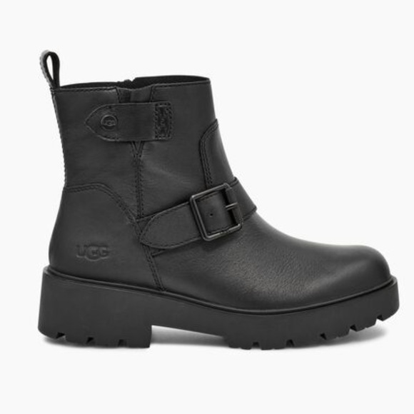 UGG Saoirse Black Leather Waterproof Moto Boots - Picture 8 of 8